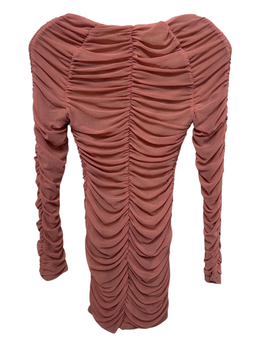 Revolve Size S Pink & Beige Nylon Square Neck Long Sleeve Ruched Body Con Dress Pink & Beige / S