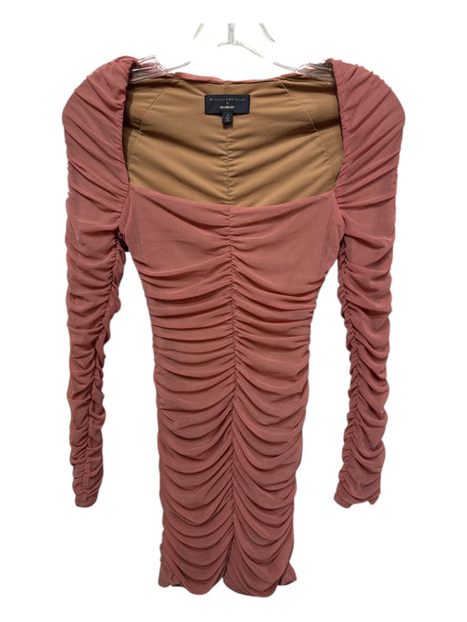 Revolve Size S Pink & Beige Nylon Square Neck Long Sleeve Ruched Body Con Dress Pink & Beige / S