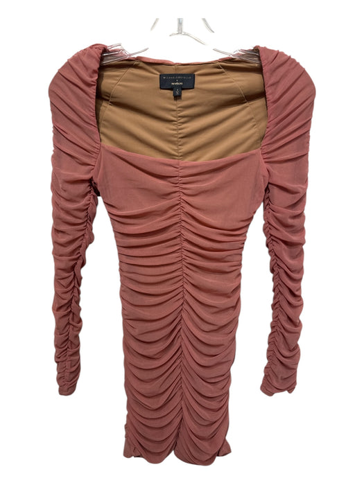 Revolve Size S Pink & Beige Nylon Square Neck Long Sleeve Ruched Body Con Dress Pink & Beige / S