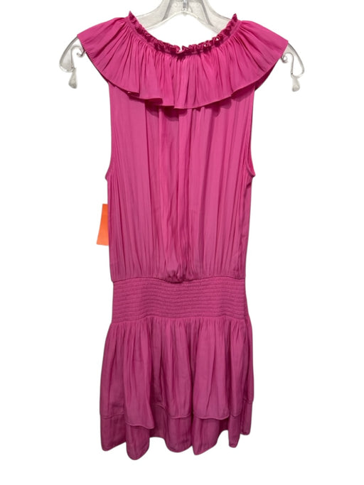 Ramy Brook Size S Pink Polyester Sleeveless V Neck Ruffle Smocked Waist Dress Pink / S