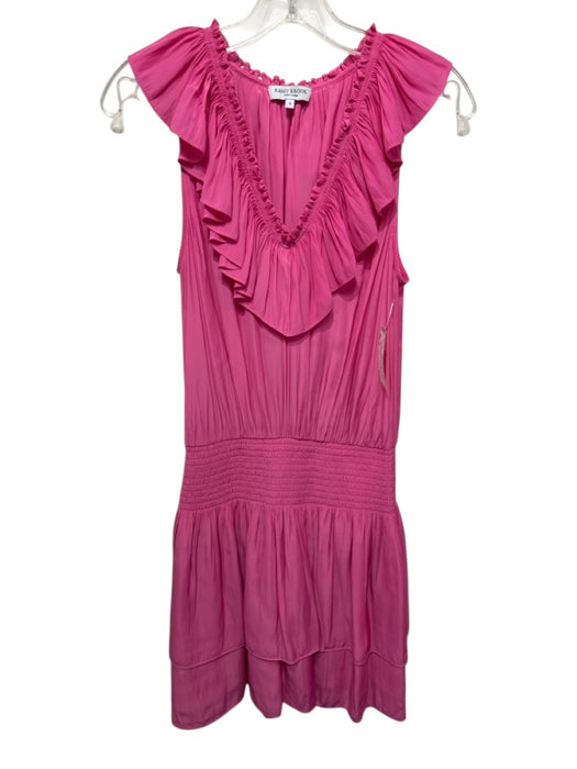 Ramy Brook Size S Pink Polyester Sleeveless V Neck Ruffle Smocked Waist Dress Pink / S
