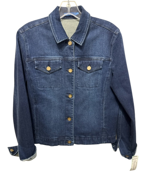 J. McLaughlin Size S Dark Wash Cotton Blend Denim Gold Tone Buttons Jacket Dark Wash / S