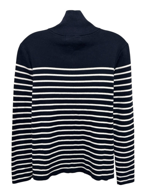 Pura Cashmere Size M Navy Blue & White Supima Cotton Knit Striped Sweater Navy Blue & White / M