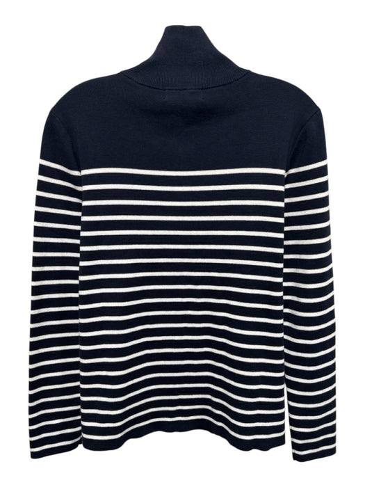 Pura Cashmere Size M Navy Blue & White Supima Cotton Knit Striped Sweater Navy Blue & White / M