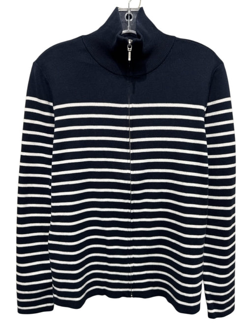 Pura Cashmere Size M Navy Blue & White Supima Cotton Knit Striped Sweater Navy Blue & White / M