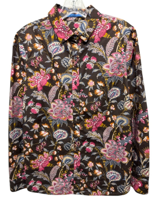 J. McLaughlin Size S Brown & Multi Cotton Blend Floral Long Sleeve Button Up Top Brown & Multi / S