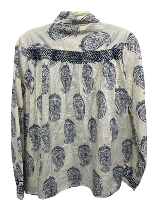 Maison Hotel Size S Yellow & Navy Blue Cotton Paisley Long Sleeve Button Up Top Yellow & Navy Blue / S