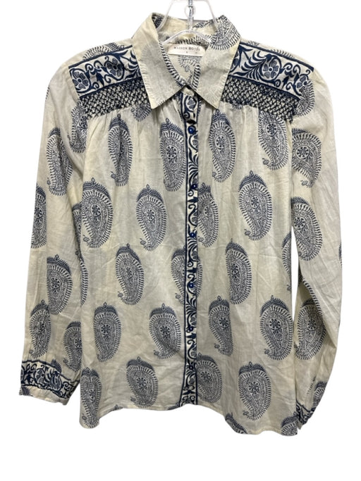 Maison Hotel Size S Yellow & Navy Blue Cotton Paisley Long Sleeve Button Up Top Yellow & Navy Blue / S