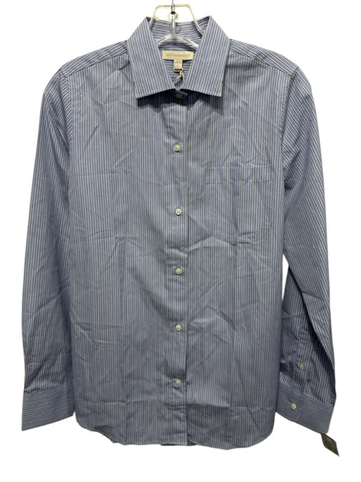 Ann Mashburn Size S Blue, White & Black Cotton Striped Long Sleeve Button Up Top Blue, White & Black / S