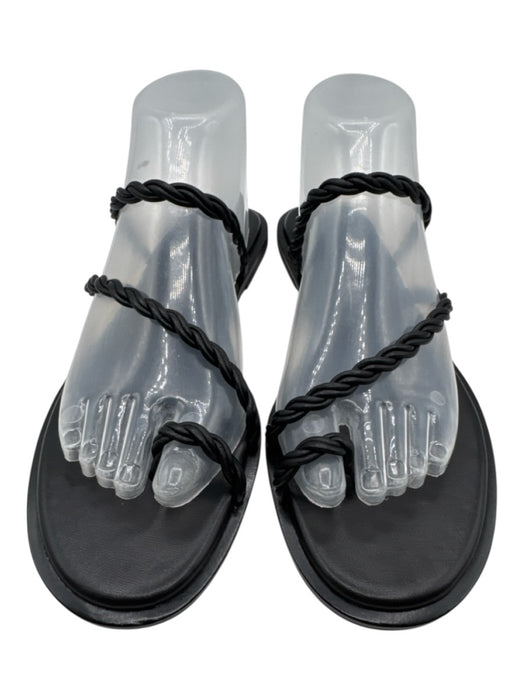 Paige Shoe Size 9.5 Black Leather Upper Twist Mule Toe Strap Flat Sandals Black / 9.5