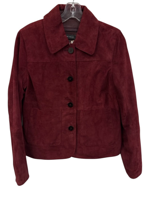 Mint Velvet Size S Burgundy Suede Leather trim Paneled Patch Pocket Jacket Burgundy / S