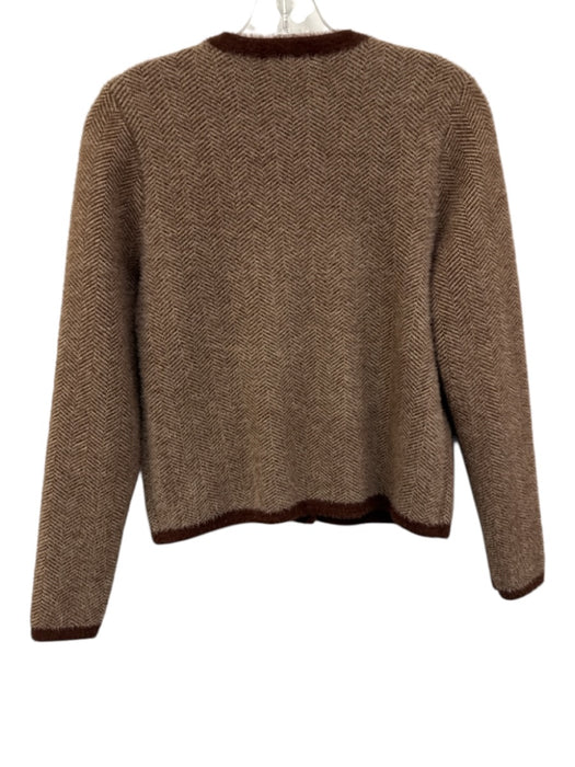 J. McLaughlin Size S Brown & Cream Nylon Herringbone Trim Detail Sweater Brown & Cream / S