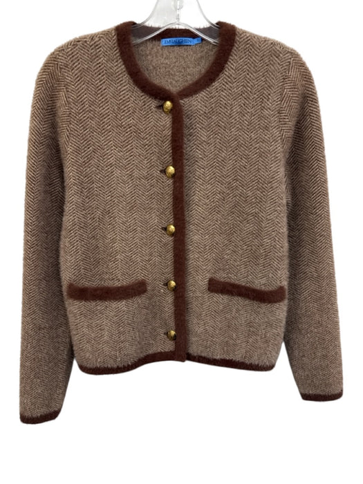 J. McLaughlin Size S Brown & Cream Nylon Herringbone Trim Detail Sweater Brown & Cream / S