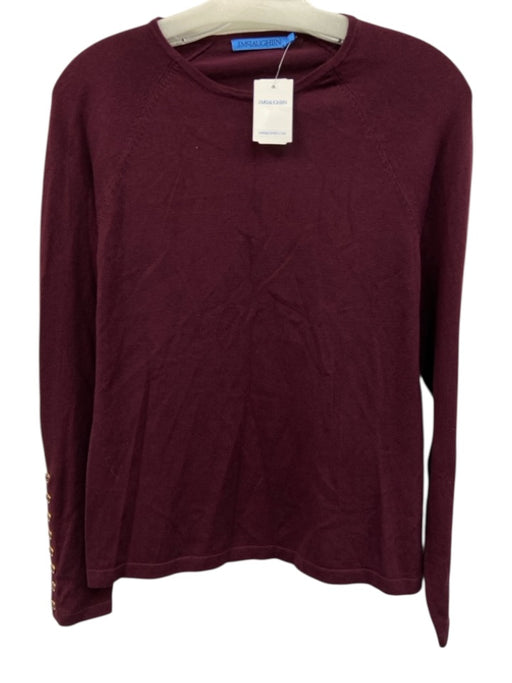 J. McLaughlin Size S Burgundy Cotton Blend Rib Knit Buttons Cuffs Sweater Burgundy / S