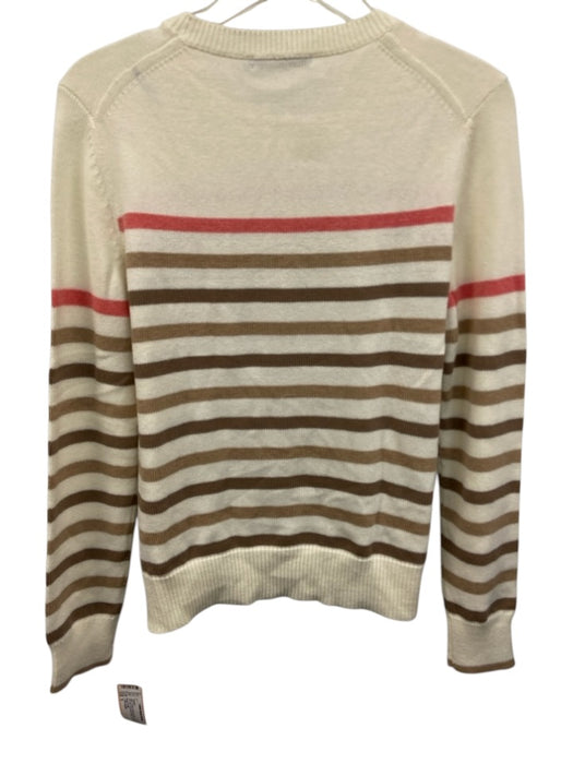 J. McLaughlin Size S Cream, brown & pink Cotton Blend Rib Knit Crew Neck Sweater Cream, brown & pink / S