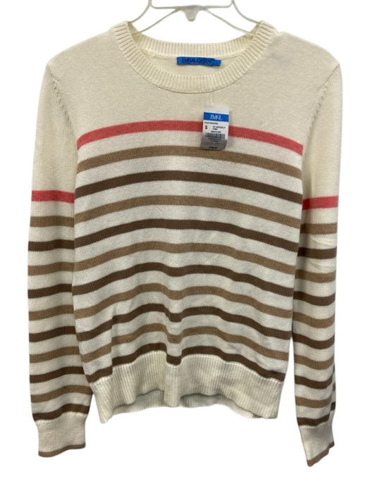 J. McLaughlin Size S Cream, brown & pink Cotton Blend Rib Knit Crew Neck Sweater Cream, brown & pink / S