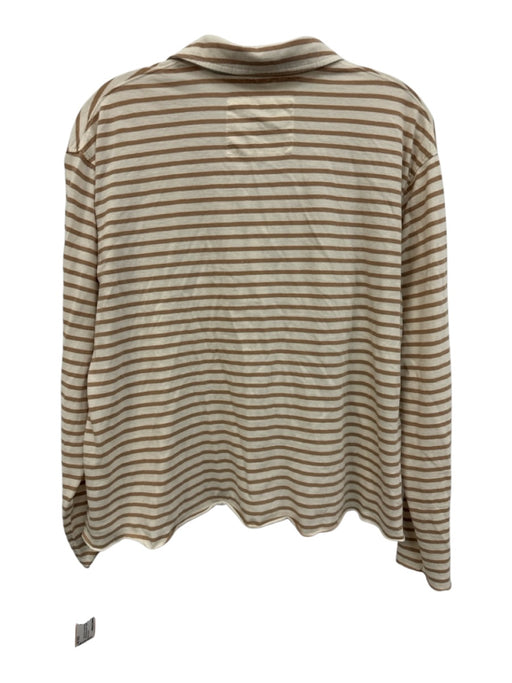 Frank & Eileen Size XS Brown & White Cotton Horizontal Stripes V Neck Collar Top Brown & White / XS