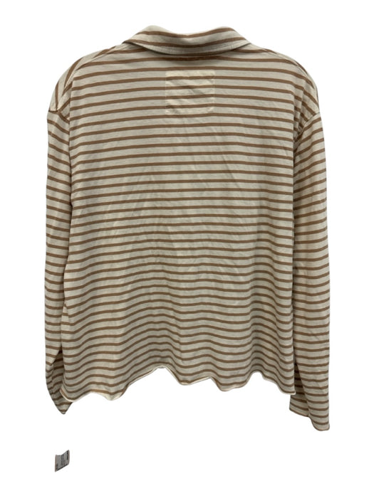 Frank & Eileen Size XS Brown & White Cotton Horizontal Stripes V Neck Collar Top Brown & White / XS