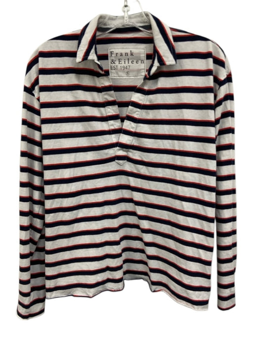 Frank & Eileen Size S White, Navy & Red Cotton V Neck Horizontal Stripe Top White, Navy & Red / S