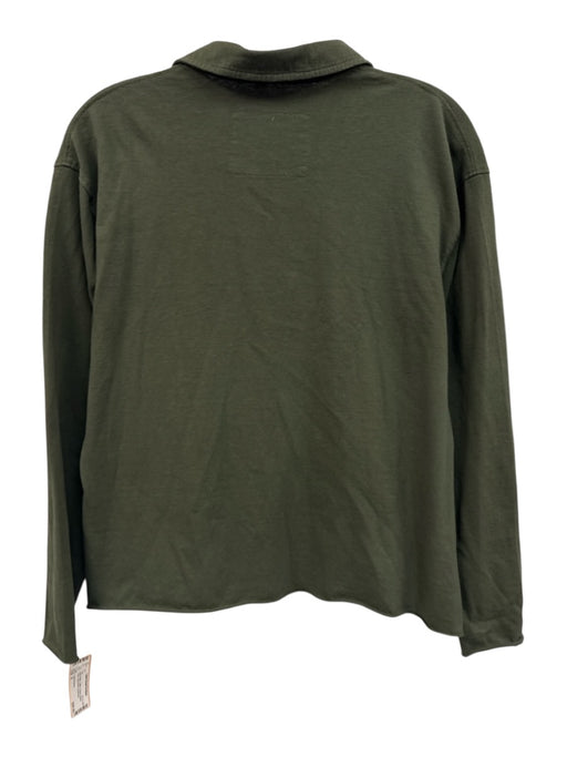 Frank & Eileen Size S Olive Green Cotton V Neck Rolled Cuffs Long Sleeve Top Olive Green / S