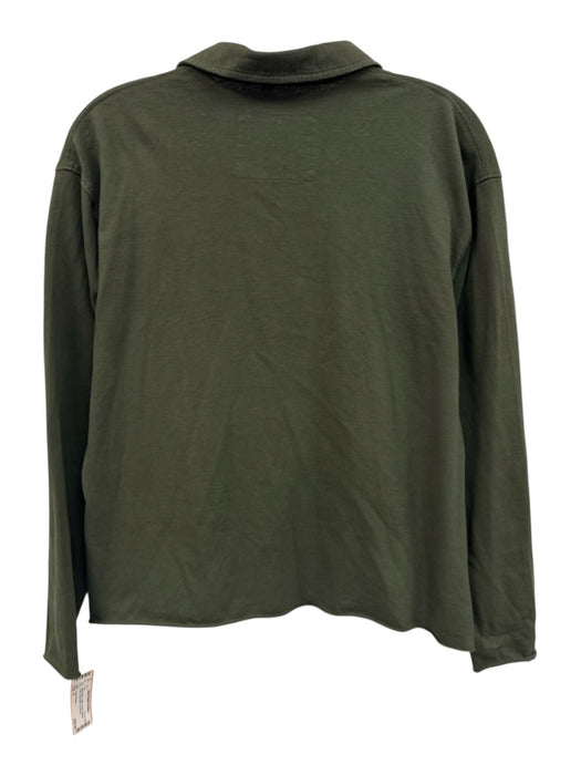 Frank & Eileen Size S Olive Green Cotton V Neck Rolled Cuffs Long Sleeve Top Olive Green / S