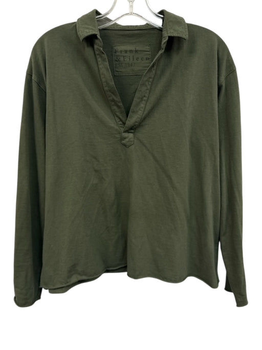 Frank & Eileen Size S Olive Green Cotton V Neck Rolled Cuffs Long Sleeve Top Olive Green / S