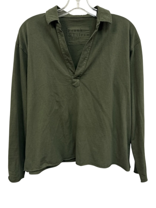 Frank & Eileen Size S Olive Green Cotton V Neck Rolled Cuffs Long Sleeve Top Olive Green / S