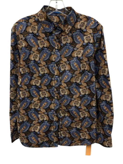 J.McLaughlin Size M Blue, White & Black Cotton Floral Button Up & Collar Top Blue, White & Black / M