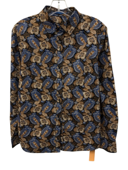 J.McLaughlin Size M Blue, White & Black Cotton Floral Button Up & Collar Top Blue, White & Black / M