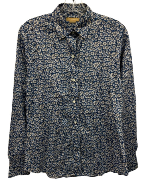 J. McLaughlin Size S Blue & Brown Cotton Blend Long Sleeve Floral Top Blue & Brown / S