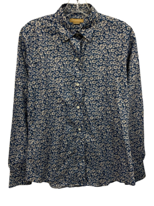 J. McLaughlin Size S Blue & Brown Cotton Blend Long Sleeve Floral Top Blue & Brown / S