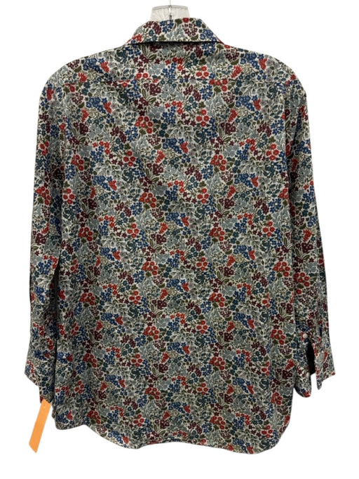 Ann Mashburn Size M Blue, Red & Green Cotton Floral Button Up & Collar Top Blue, Red & Green / M