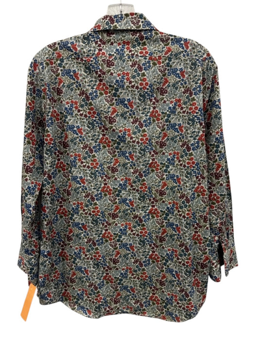 Ann Mashburn Size M Blue, Red & Green Cotton Floral Button Up & Collar Top Blue, Red & Green / M