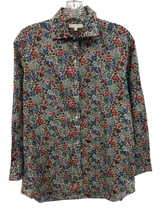 Ann Mashburn Size M Blue, Red & Green Cotton Floral Button Up & Collar Top Blue, Red & Green / M