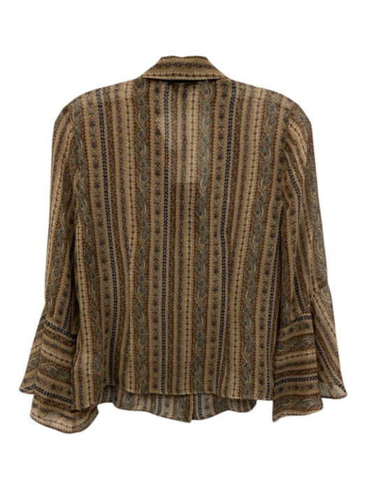Paige Size XS Brown, Tan & Navy Silk Long Sleeve Paisley Semi Sheer Top Brown, Tan & Navy / XS