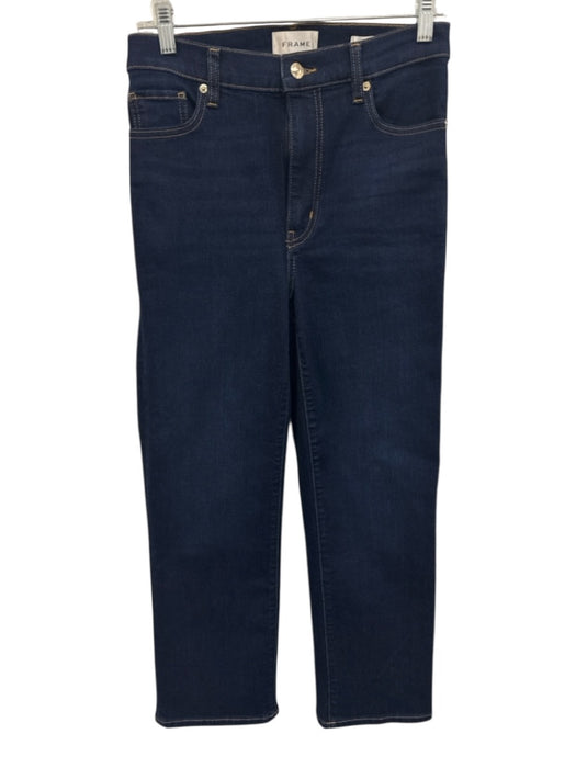 Frame Size 27 Dark Wash Cotton Denim Contrast Stitch High Rise 5 Pocket Jeans Dark Wash / 27