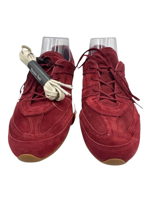 Massimo Dutti Shoe Size 9 Red Suede Round Toe Lace Up Top Stitch Detail Sneakers Red / 9