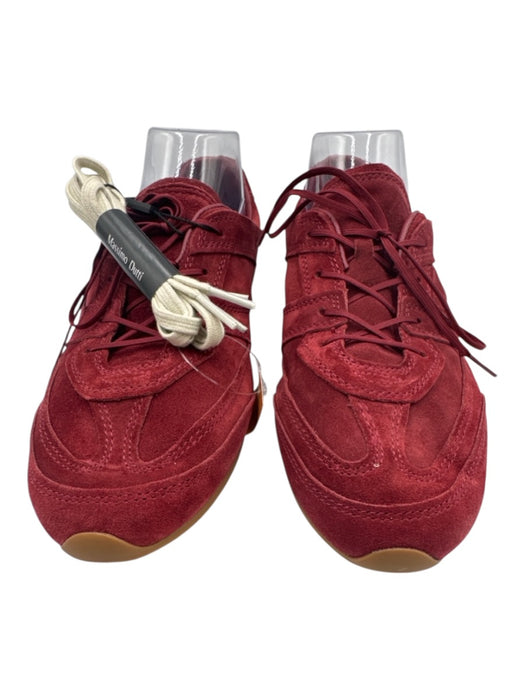 Massimo Dutti Shoe Size 9 Red Suede Round Toe Lace Up Top Stitch Detail Sneakers Red / 9