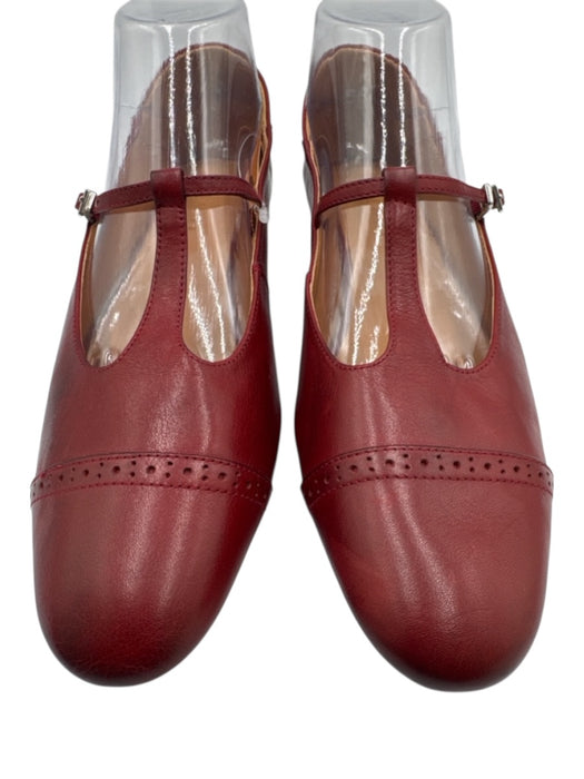handmade Shoe Size 40 / 9.5 Red Leather Round Toe T Strap Mary Jane Flats Red / 40 / 9.5