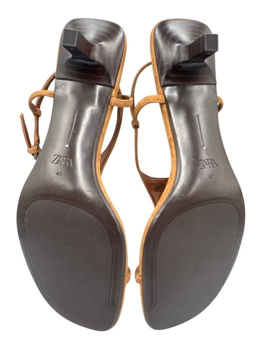Zara Shoe Size 40 Tan Suede Round Square Toe Thong Ankle Strap Sandals Tan / 40