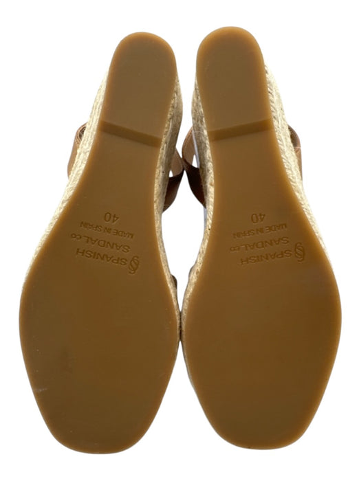 Spanish Sandal Shoe Size 40 / 9.5 Brown & Beige Leather Peep Toe Wedge Sandals Brown & Beige / 40 / 9.5
