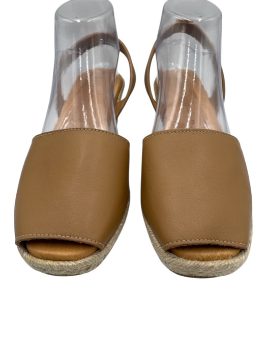 Spanish Sandal Shoe Size 40 / 9.5 Brown & Beige Leather Peep Toe Wedge Sandals Brown & Beige / 40 / 9.5