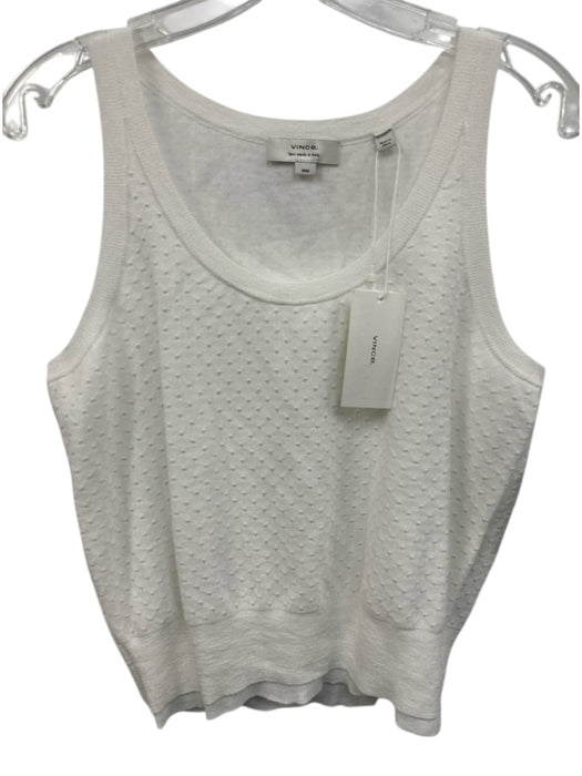Vince Size M White Cotton & Polyamide Sleeveless Knit Scoop Neck Tank Top White / M