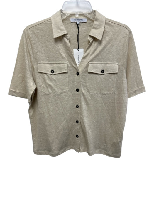 Gerard Darel Size 1/S Cream Beige Linen Short Sleeve Breast Pocket Buttons Top Cream Beige / 1/S