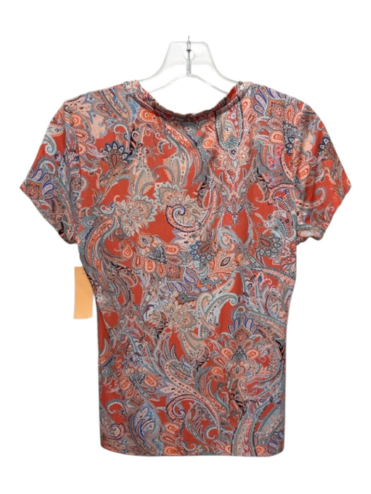 L'agence Size S Orange, Teal, Blue Rayon Blend Pasley Floral Print Top Orange, Teal, Blue / S