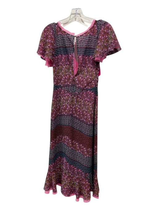 Le Superbe Size 4 Pink Multi Polyester Flowers Empire Waist Midi Dress Pink Multi / 4