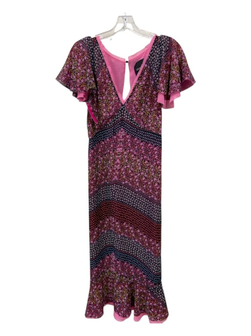 Le Superbe Size 4 Pink Multi Polyester Flowers Empire Waist Midi Dress Pink Multi / 4