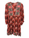 Ba&sh Size 2 Orange, Black, Pink Viscose Long Sleeve Floral Split Neck Dress Orange, Black, Pink / 2
