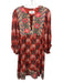Ba&sh Size 2 Orange, Black, Pink Viscose Long Sleeve Floral Split Neck Dress Orange, Black, Pink / 2