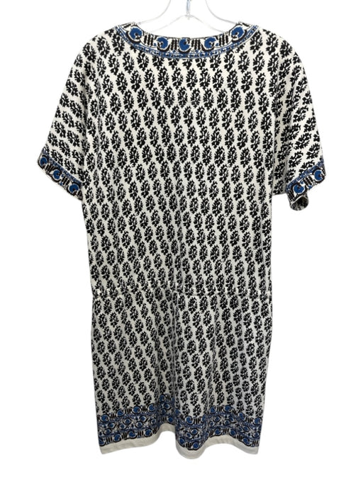 Tory Burch Size XS White, Black, Blue Cotton Short Sleeve Floral Dress White, Black, Blue / XS